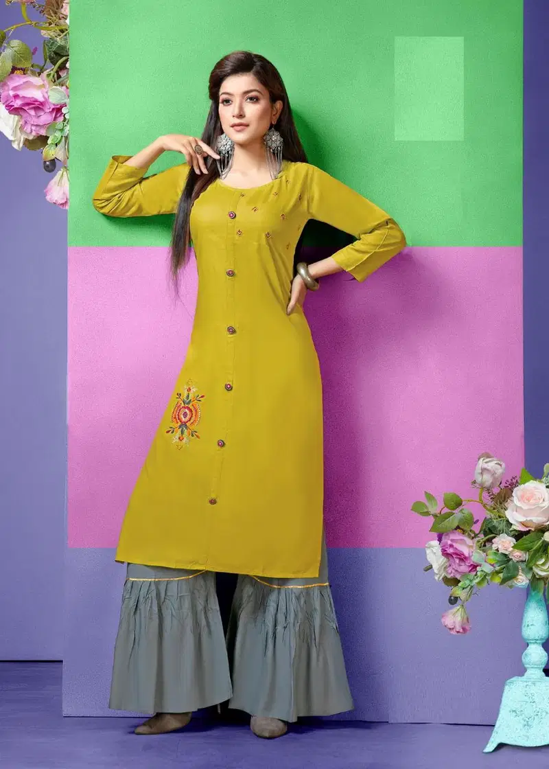 Hayat Latest Designer Rayon Top Hand Work Plazo Kurti Collection 001-008